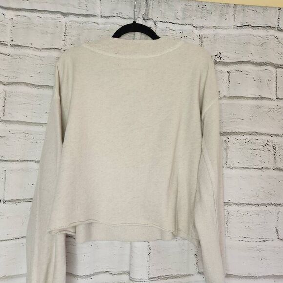 Aerie Womens Cream V-Neck French Terry Crop Long Sleeve Sweatshirt Size Small - Picture 8 of 9